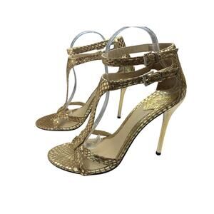 Brian Atwood Gold Snakeskin Heels